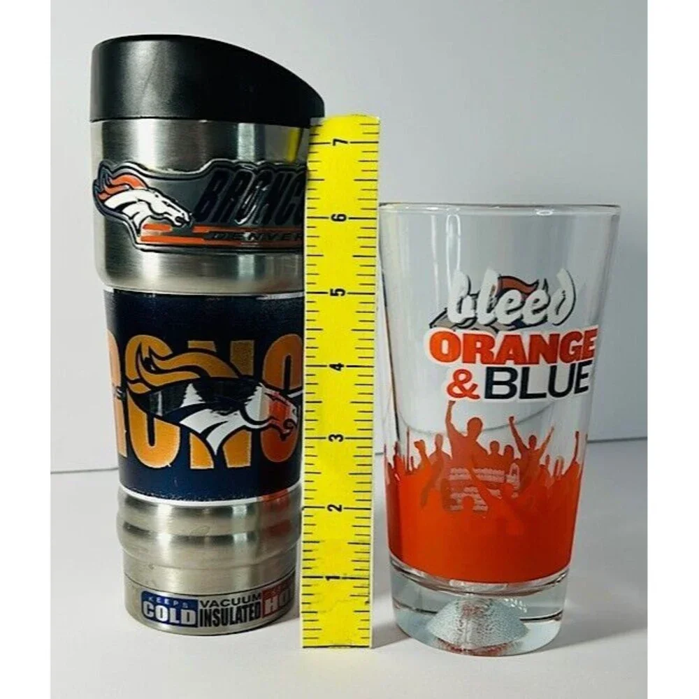 Denver Broncos Bleeding Orange & Blue Glass & 18oz Insulated StainlessTumbler